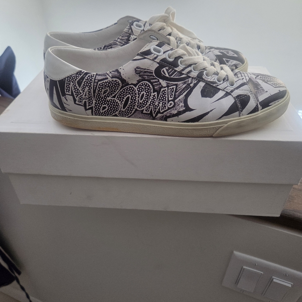 Celine Black & White Comic Print Low-Top Sneakers